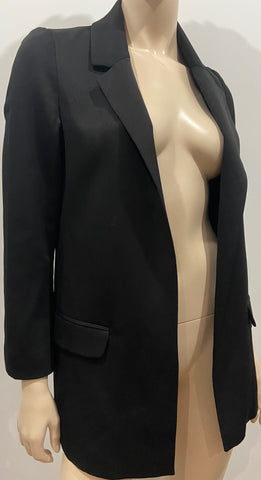JASMINE Black & Grey Stripe Silk Wrap Sleeveless Tie Top Knee Length Skirt Suit