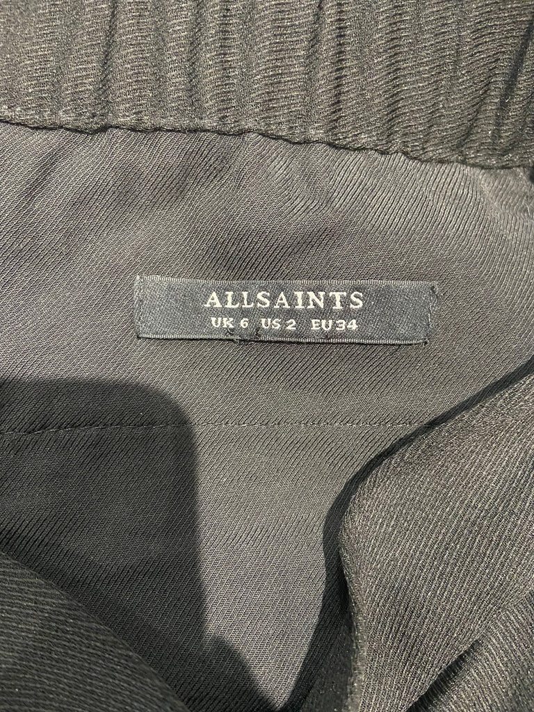 ALL SAINTS Black 2 PC Tailored Open Front Blazer Jacket & Capri Trouser Suit