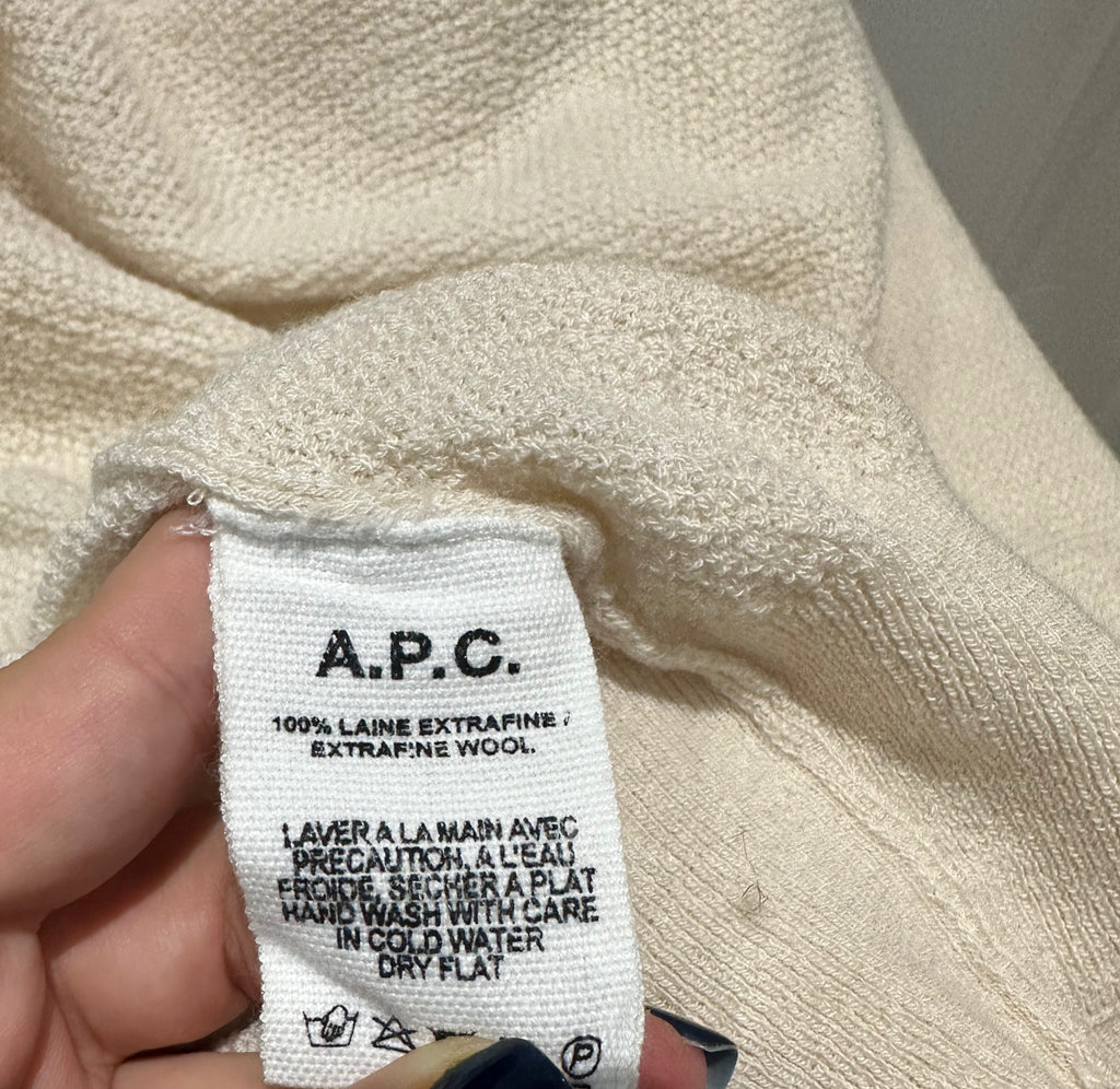 APC RUE MADAME PARIS Cream 100% Extra Fine Wool Knitwear Jumper Sweater Top S
