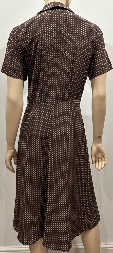 WEEKEND BY MAXMARA Brown Cream Pure Silk Floral Print Short Sleeve Shirt Dress M