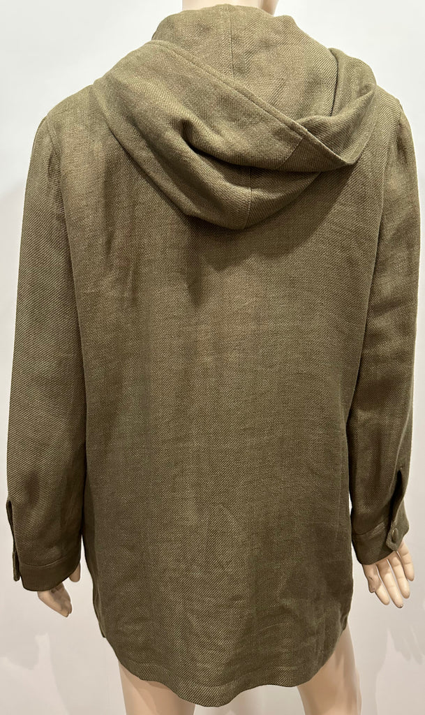 APC RUE MADAME PARIS Khaki Green 100% Linen Hooded Lined Jacket Coat M