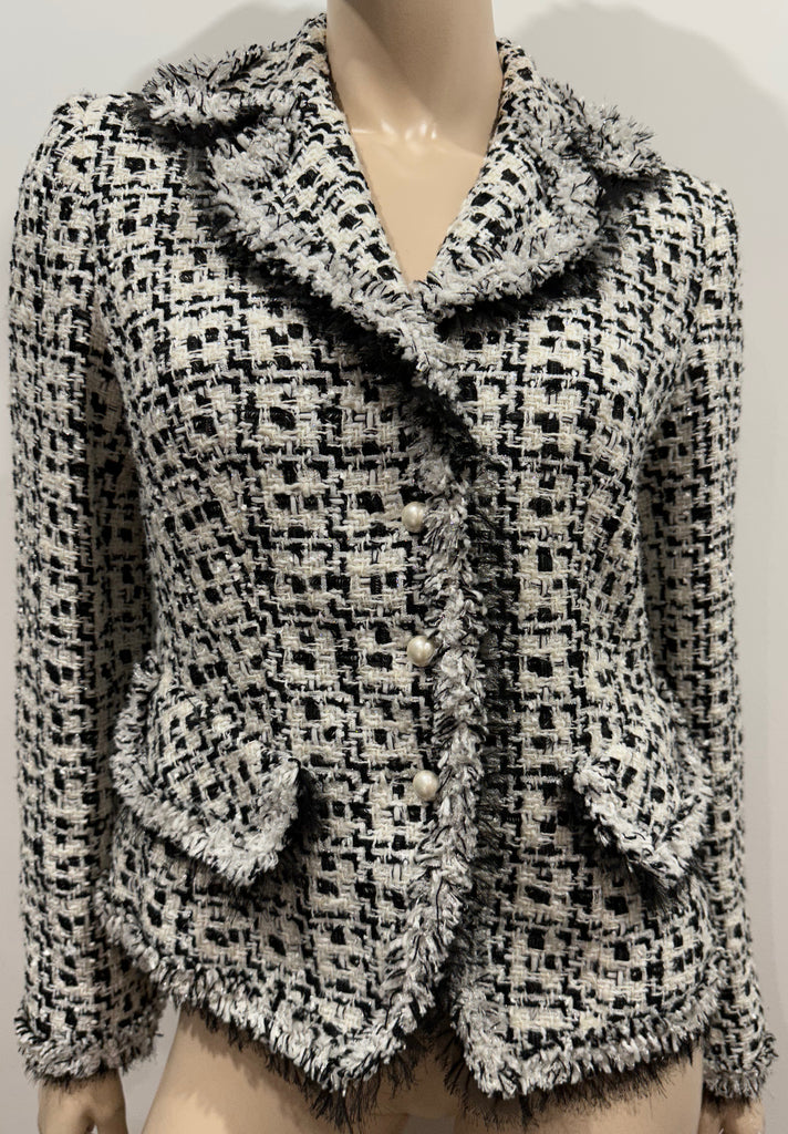AE ELEGANCE PARIS Black & White Abstract Tweed Lined Blazer Jacket F40 GB12