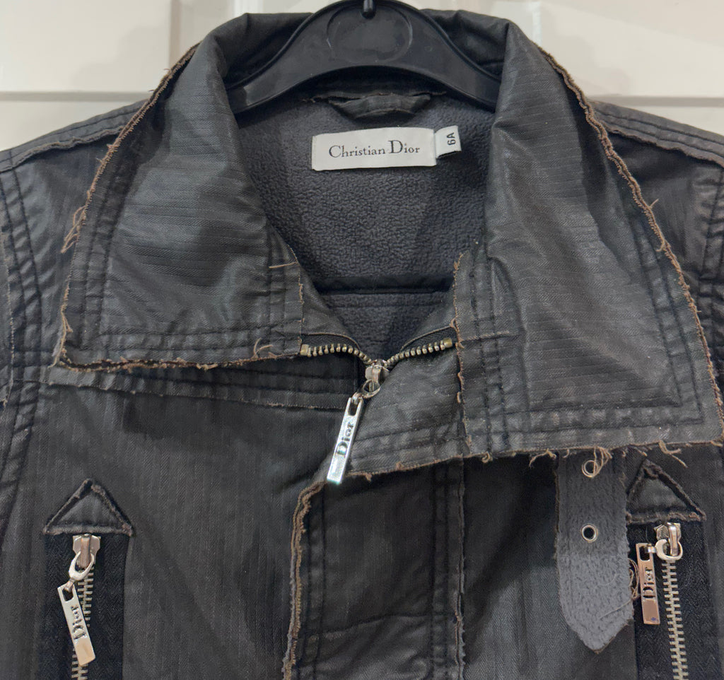 CHRISTIAN DIOR Kids Boy's Dark Brown Cotton Zipper Fleece Lined Biker Jacket 6Y