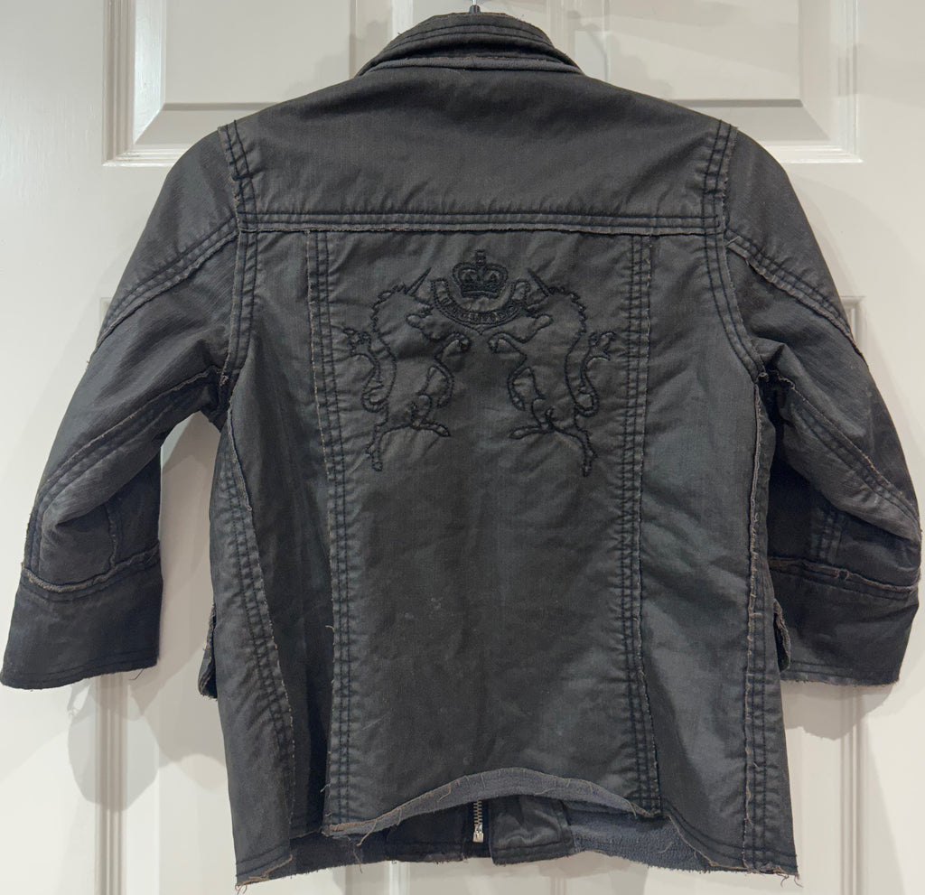 CHRISTIAN DIOR Kids Boy's Dark Brown Cotton Zipper Fleece Lined Biker Jacket 6Y