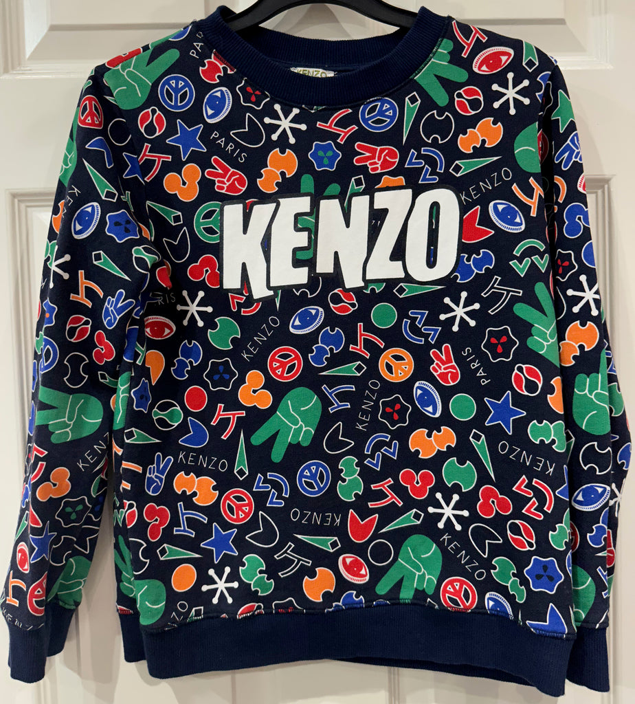 KENZO Kids Boy's Black Multi Colour Cotton Printed Branded Sweater Sweatshirt
