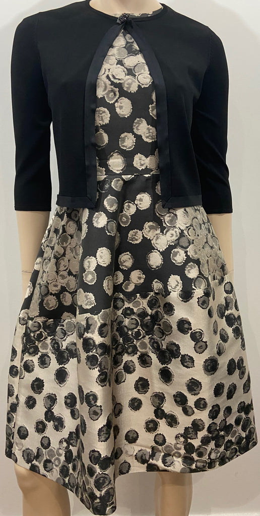 CAROLINA HERRERA Black Cream Sleeveless Dress With Matching Cardigan UK6 XS