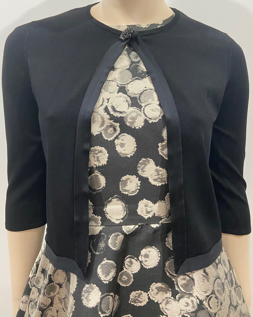 CAROLINA HERRERA Black Cream Sleeveless Dress With Matching Cardigan UK6 XS