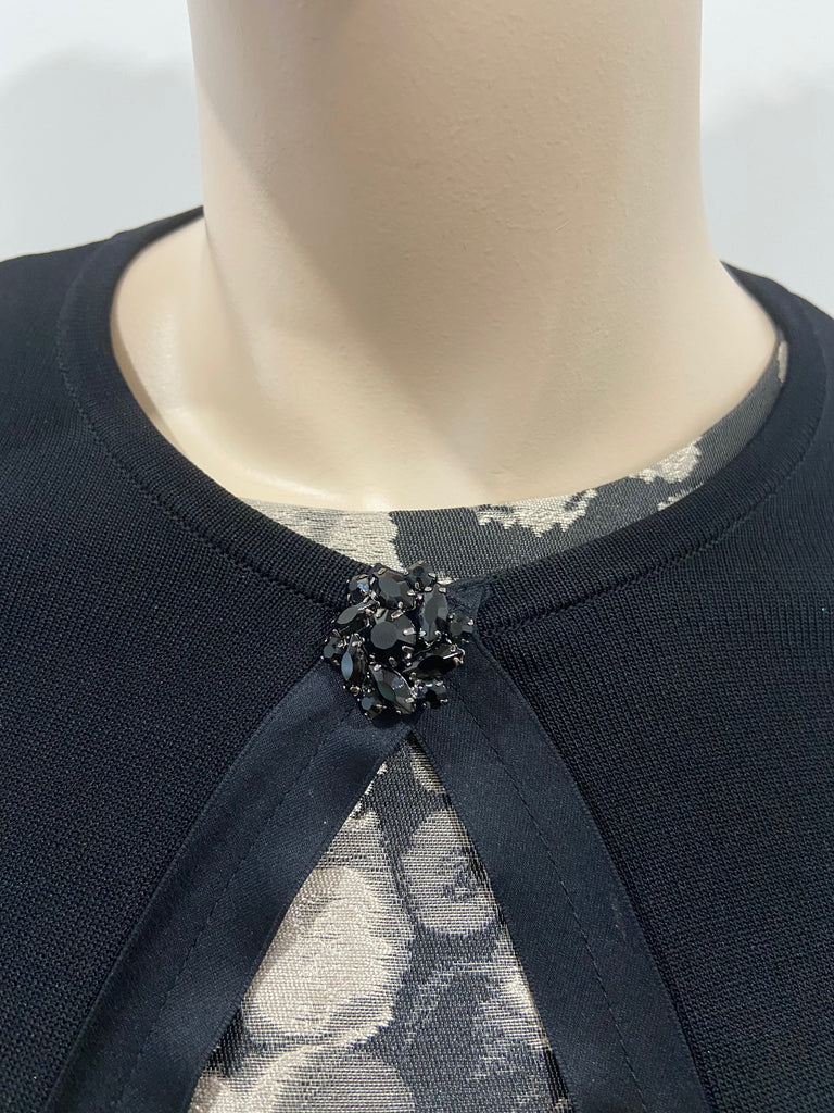 CAROLINA HERRERA Black Cream Sleeveless Dress With Matching Cardigan UK6 XS