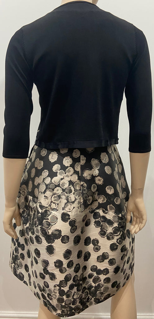 CAROLINA HERRERA Black Cream Sleeveless Dress With Matching Cardigan UK6 XS