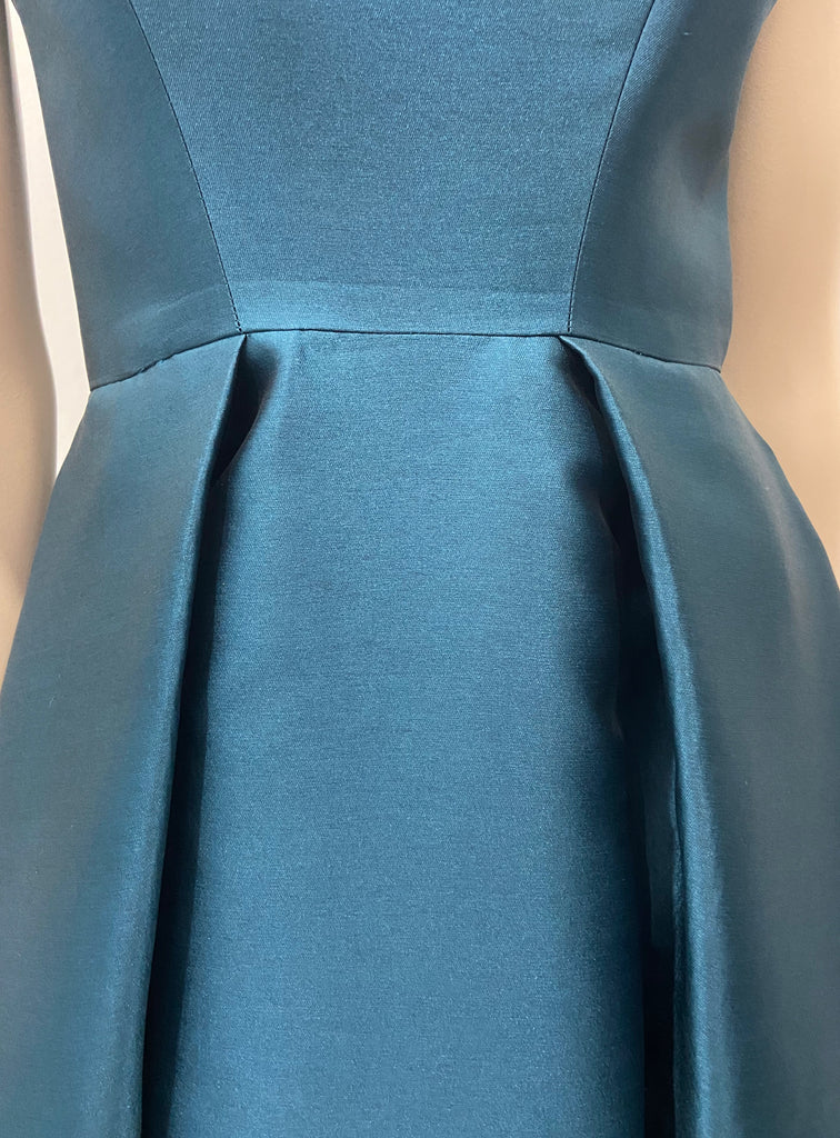 MONIQUE LHUILLIER Sapphire Blue Round Neck Sleeveless Pleated Evening Dress UK8