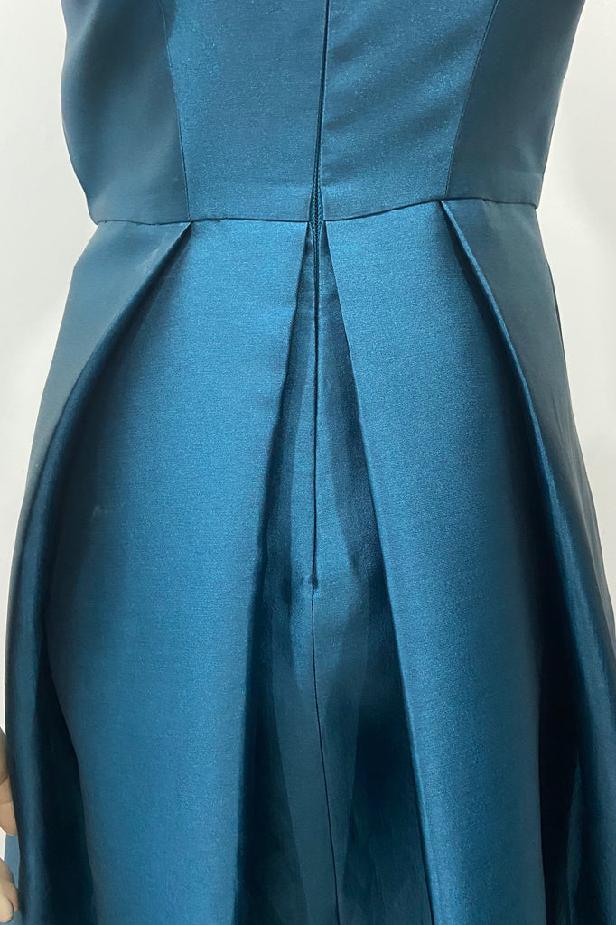 MONIQUE LHUILLIER Sapphire Blue Round Neck Sleeveless Pleated Evening Dress UK8