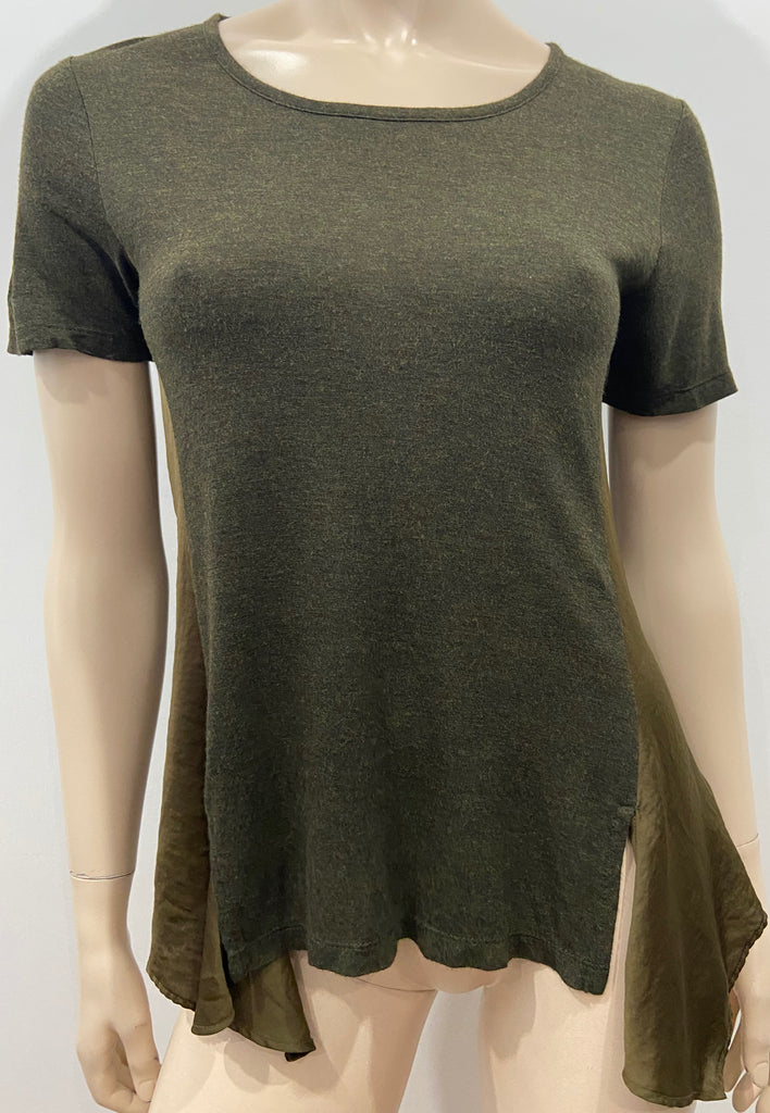 T ALEXANDER WANG Khaki Brown Round Neck Draped Rear Jersey T-Shirt Tee Top XS
