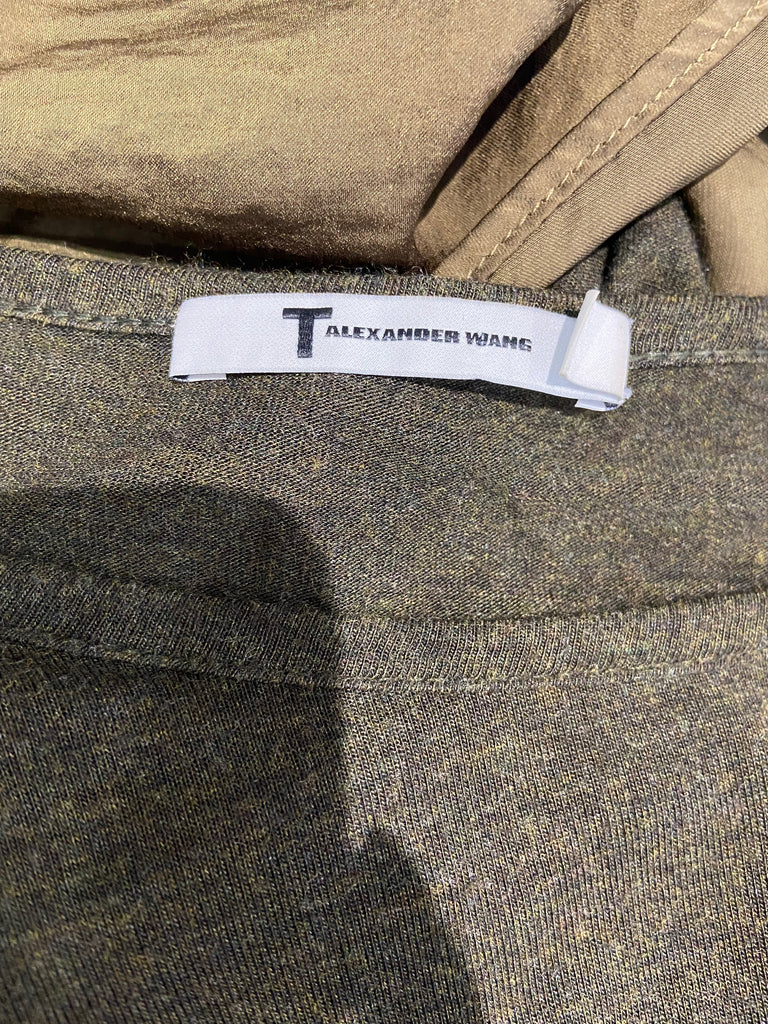 T ALEXANDER WANG Khaki Brown Round Neck Draped Rear Jersey T-Shirt Tee Top XS