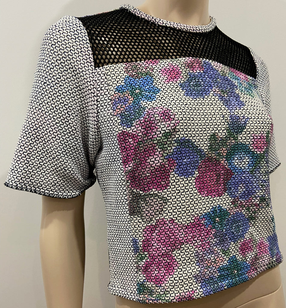 SEA NEW YORK Multi Colour Floral Print Short Sleeve Textured Fabric Top US2 UK8