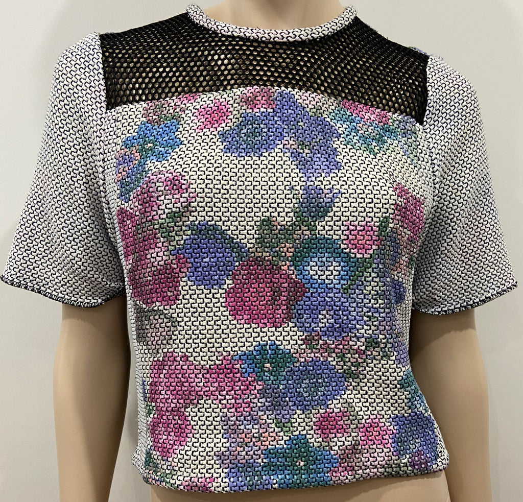 SEA NEW YORK Multi Colour Floral Print Short Sleeve Textured Fabric Top US2 UK8
