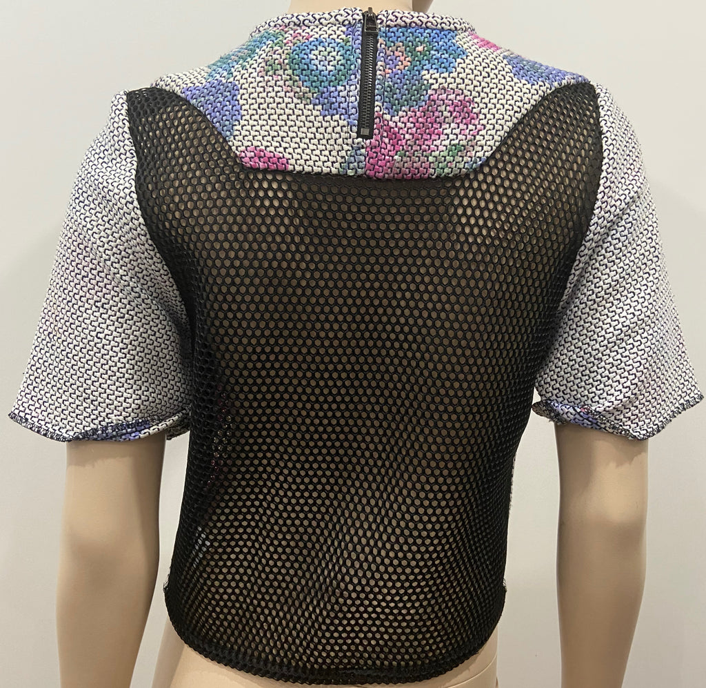 SEA NEW YORK Multi Colour Floral Print Short Sleeve Textured Fabric Top US2 UK8