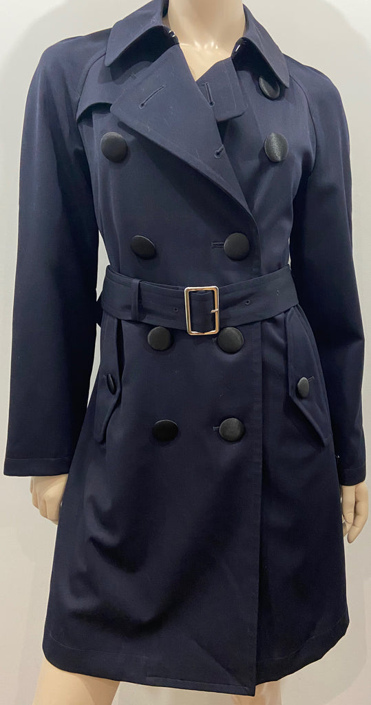 COMME DES GARCONS X H&M Midnight Navy Blue Wool Belted Lined Trench Coat 36 UK10