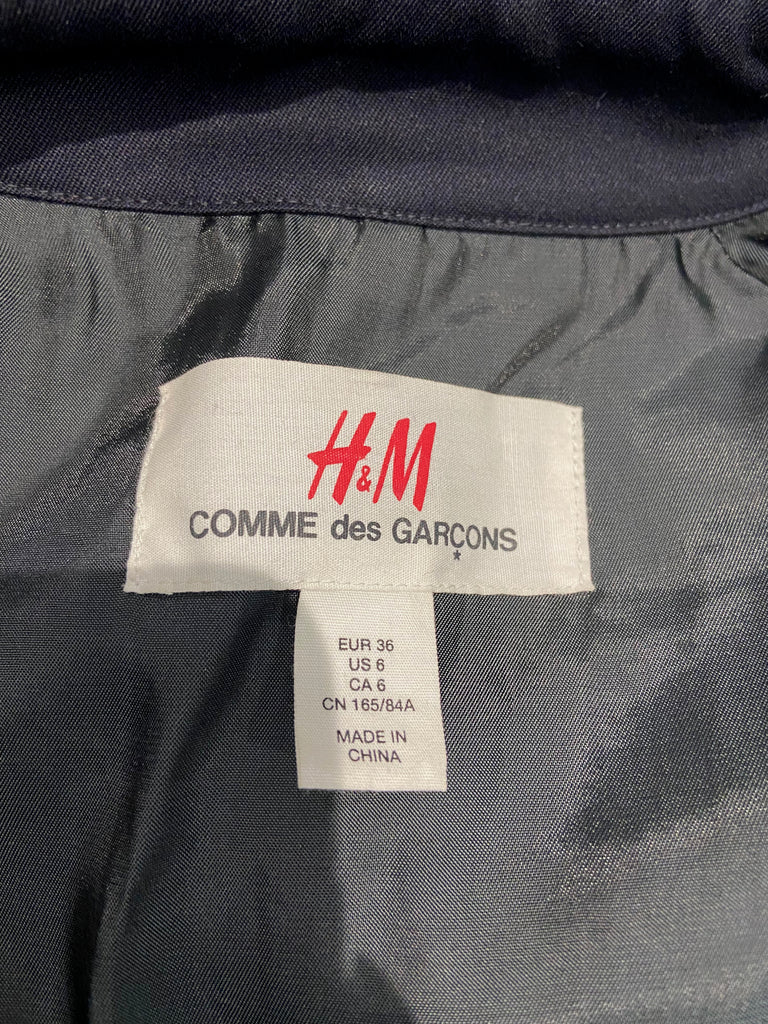 COMME DES GARCONS X H&M Midnight Navy Blue Wool Belted Lined Trench Coat 36 UK10