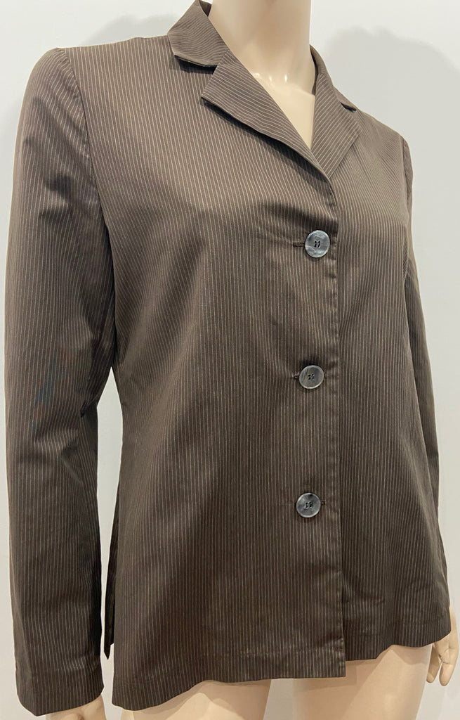 CLAUDIE PIERLOT Brown & Cream Pinstripe Collared Long Sleeve Blazer Jacket S/M