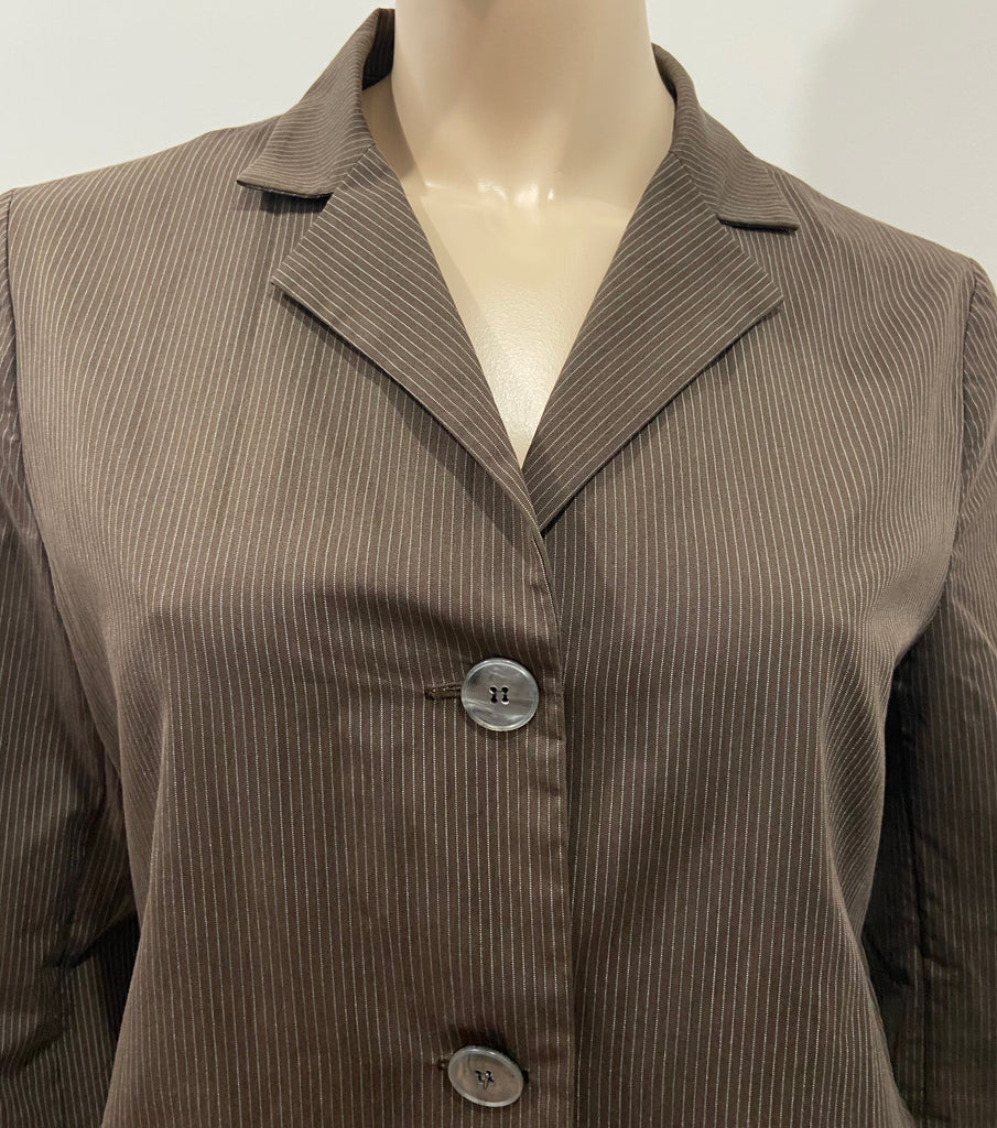 CLAUDIE PIERLOT Brown & Cream Pinstripe Collared Long Sleeve Blazer Jacket S/M