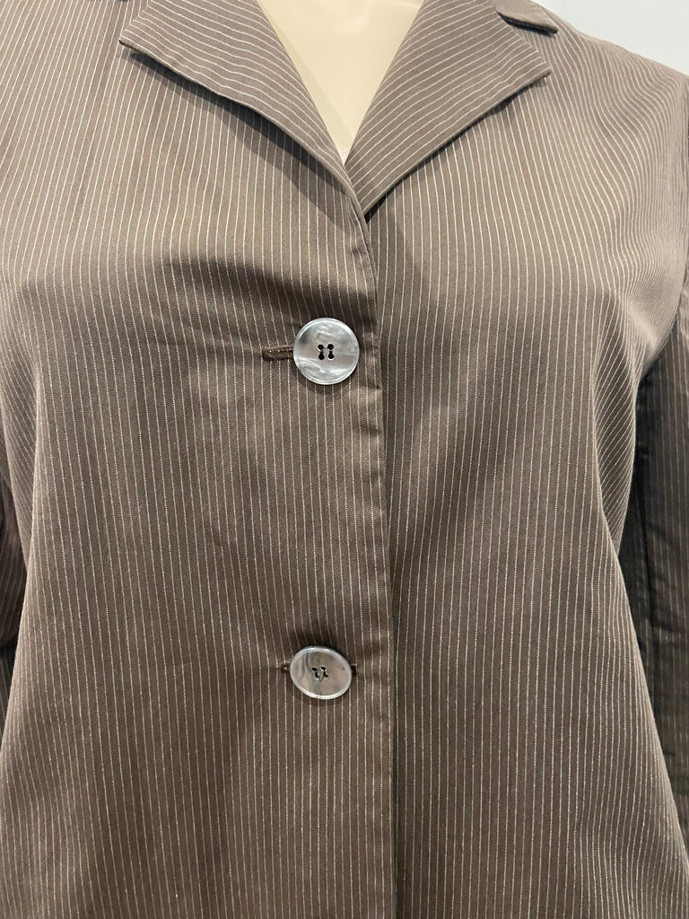 CLAUDIE PIERLOT Brown & Cream Pinstripe Collared Long Sleeve Blazer Jacket S/M