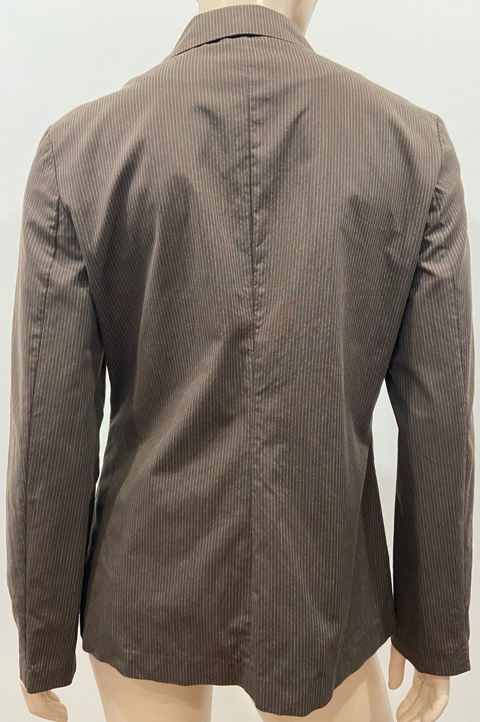 CLAUDIE PIERLOT Brown & Cream Pinstripe Collared Long Sleeve Blazer Jacket S/M