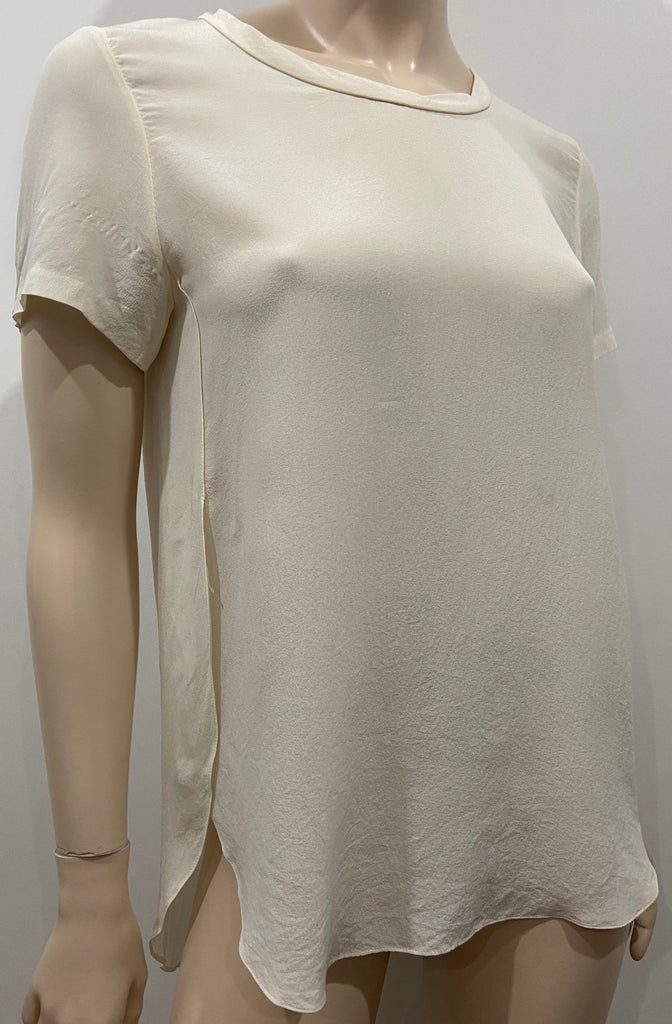 3.1 PHILLIP LIM Cream 100% Silk Semi Sheer Short Sleeve Shirt Blouse Top US0 UK4