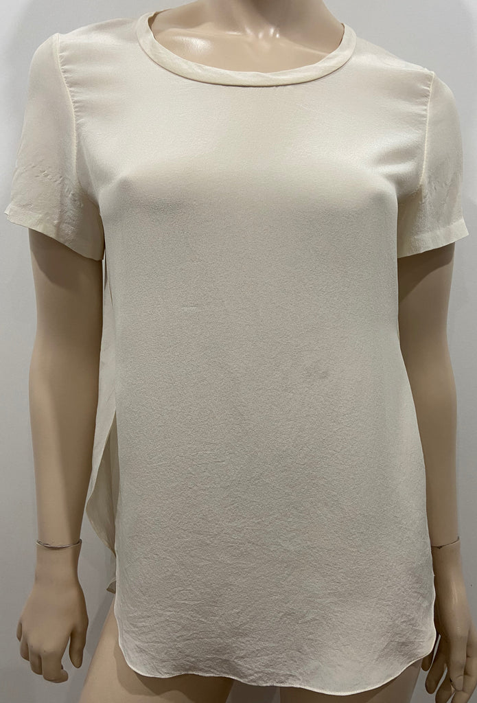 3.1 PHILLIP LIM Cream 100% Silk Semi Sheer Short Sleeve Shirt Blouse Top US0 UK4