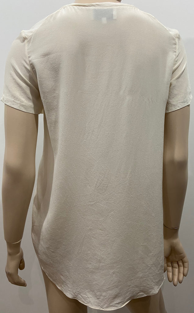 3.1 PHILLIP LIM Cream 100% Silk Semi Sheer Short Sleeve Shirt Blouse Top US0 UK4