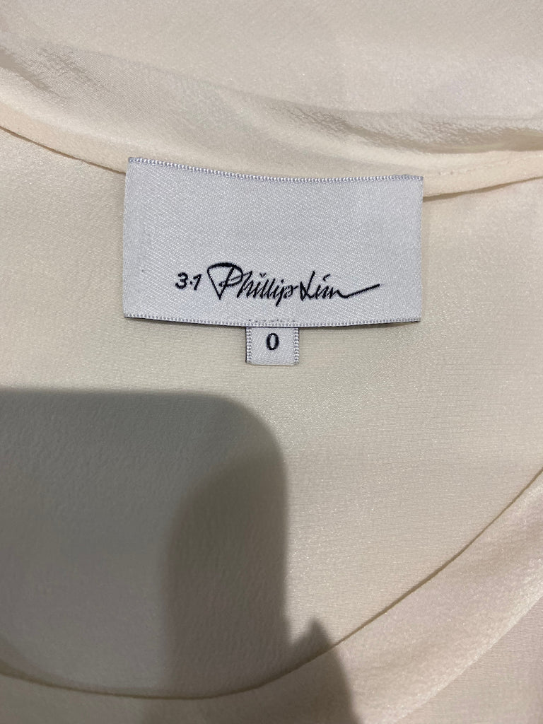 3.1 PHILLIP LIM Cream 100% Silk Semi Sheer Short Sleeve Shirt Blouse Top US0 UK4