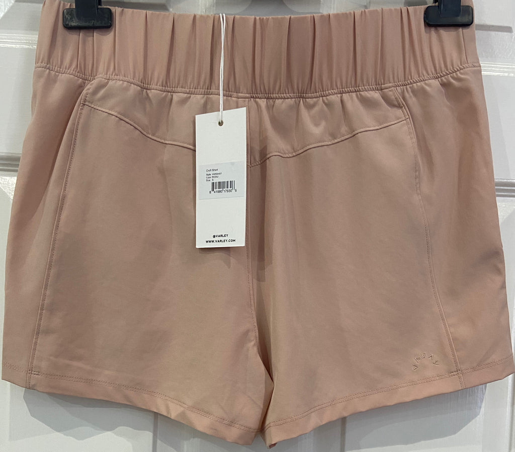 VARLEY Pale Pink CROFT Drawstring Waist Activewear Yoga Jersey Shorts S BNWT