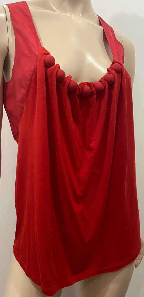 PAUL SMITH BLACK Label Red Modal & Silk Round Neckline Draped Sleeveless Top M