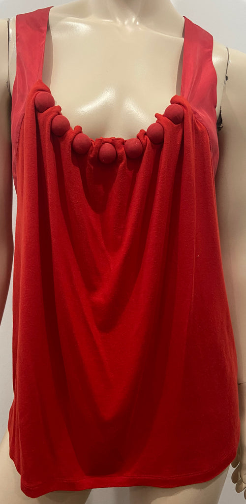 PAUL SMITH BLACK Label Red Modal & Silk Round Neckline Draped Sleeveless Top M