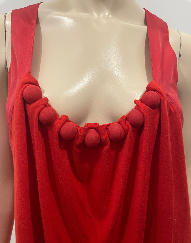 PAUL SMITH BLACK Label Red Modal & Silk Round Neckline Draped Sleeveless Top M