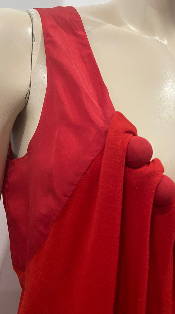 PAUL SMITH BLACK Label Red Modal & Silk Round Neckline Draped Sleeveless Top M