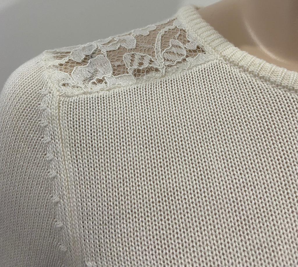 LAUREN RALPH LAUREN Winter White Cotton Lace Detail Jumper Sweater Top M