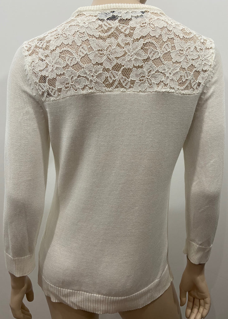 LAUREN RALPH LAUREN Winter White Cotton Lace Detail Jumper Sweater Top M