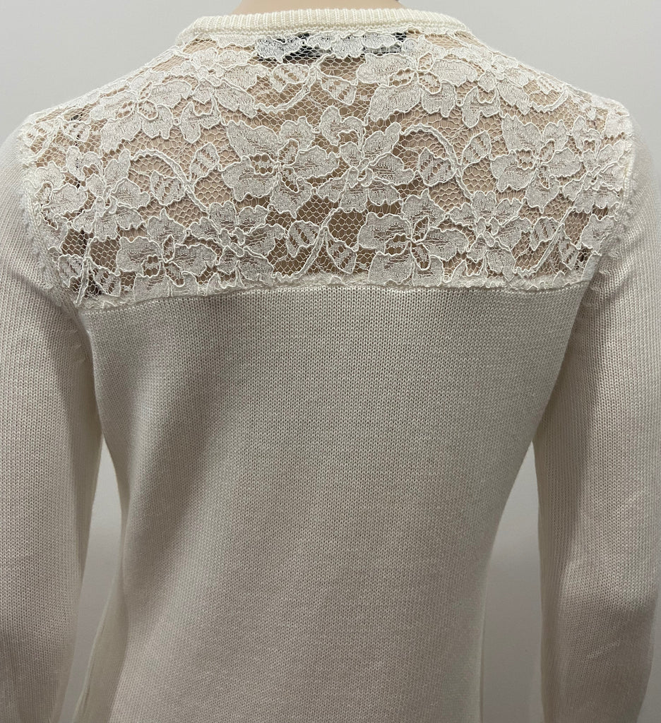 LAUREN RALPH LAUREN Winter White Cotton Lace Detail Jumper Sweater Top M