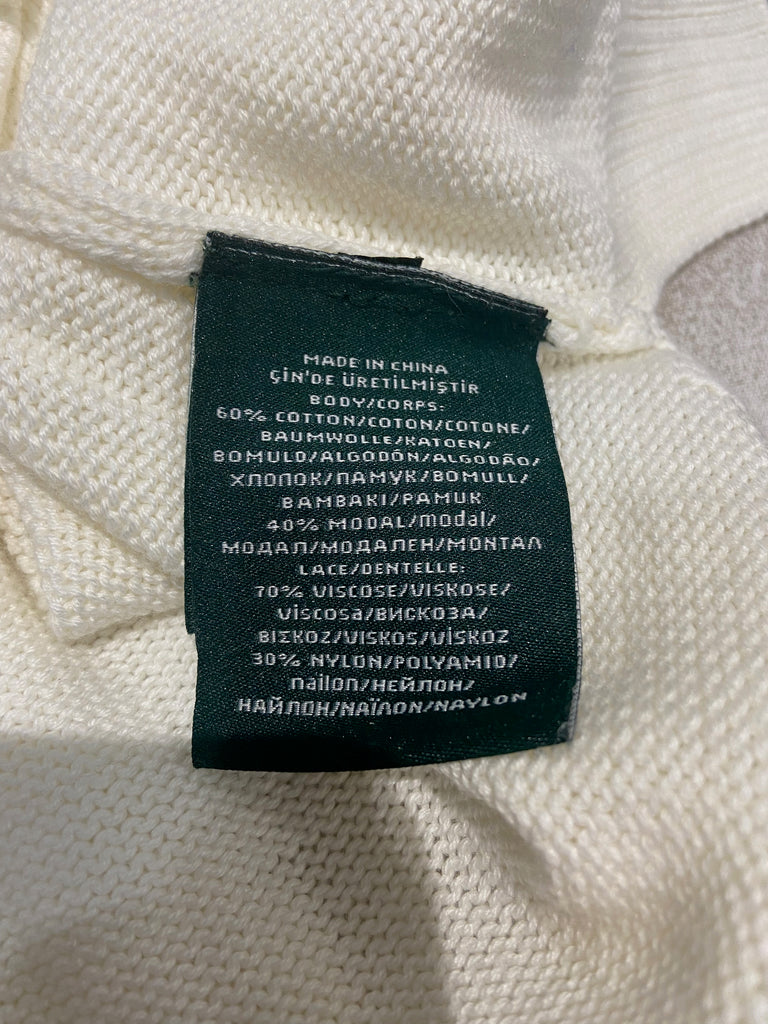 LAUREN RALPH LAUREN Winter White Cotton Lace Detail Jumper Sweater Top M