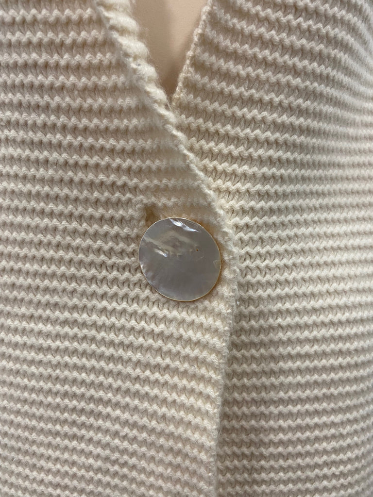 N.PEAL Cream Cashmere Chunky Knit Collared Plunge V Neck Long Sleeve Cardigan S