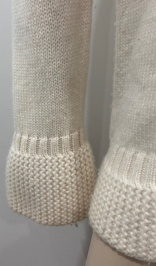 N.PEAL Cream Cashmere Chunky Knit Collared Plunge V Neck Long Sleeve Cardigan S