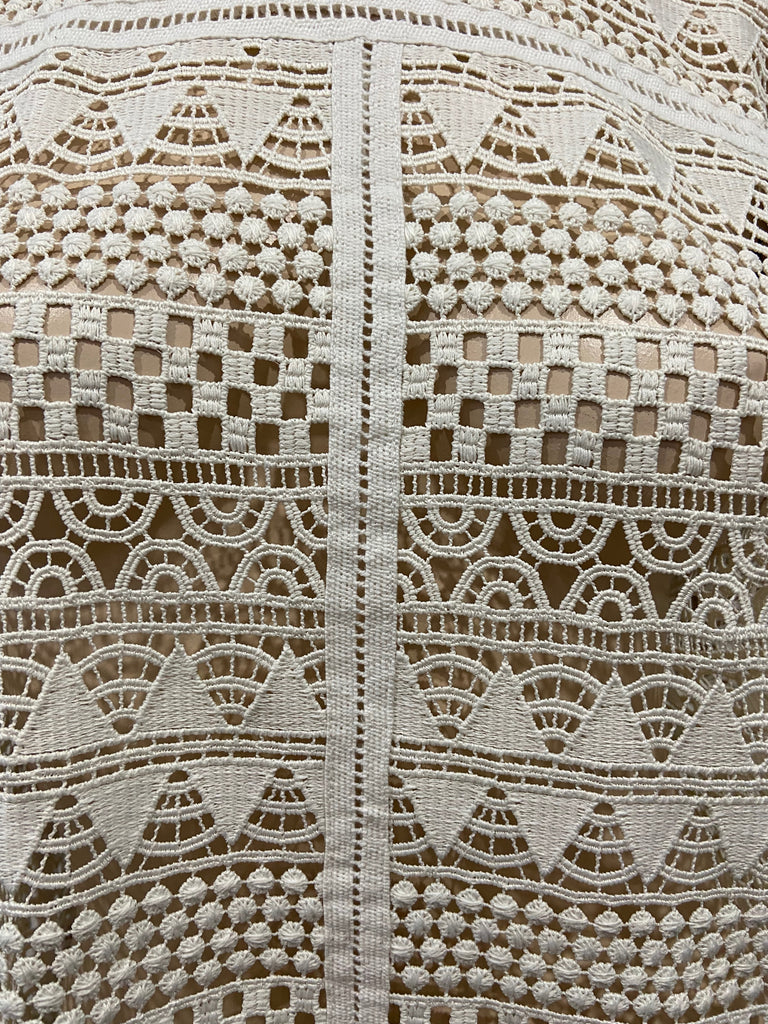 MNG SUIT Cream Crochet Knit High Neck 3/4 Sleeve Jumper Sweater Top L BNWT