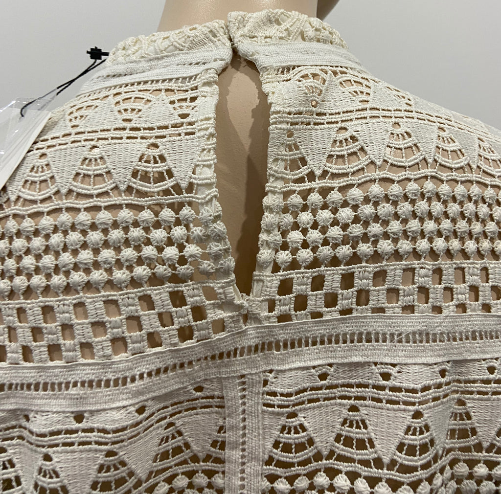 MNG SUIT Cream Crochet Knit High Neck 3/4 Sleeve Jumper Sweater Top L BNWT