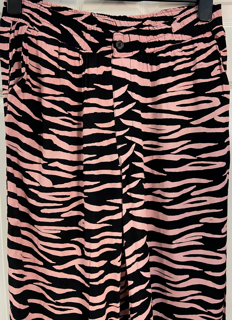 GANNI Pink & Black Zebra Print Wide Tapered Leg Trousers Pants EU38 UK10 BNWT