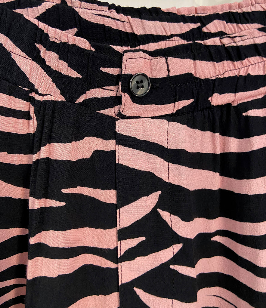 GANNI Pink & Black Zebra Print Wide Tapered Leg Trousers Pants EU38 UK10 BNWT
