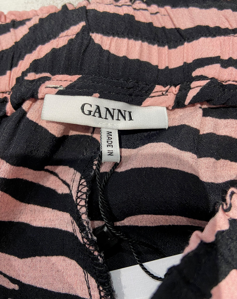 GANNI Pink & Black Zebra Print Wide Tapered Leg Trousers Pants EU38 UK10 BNWT