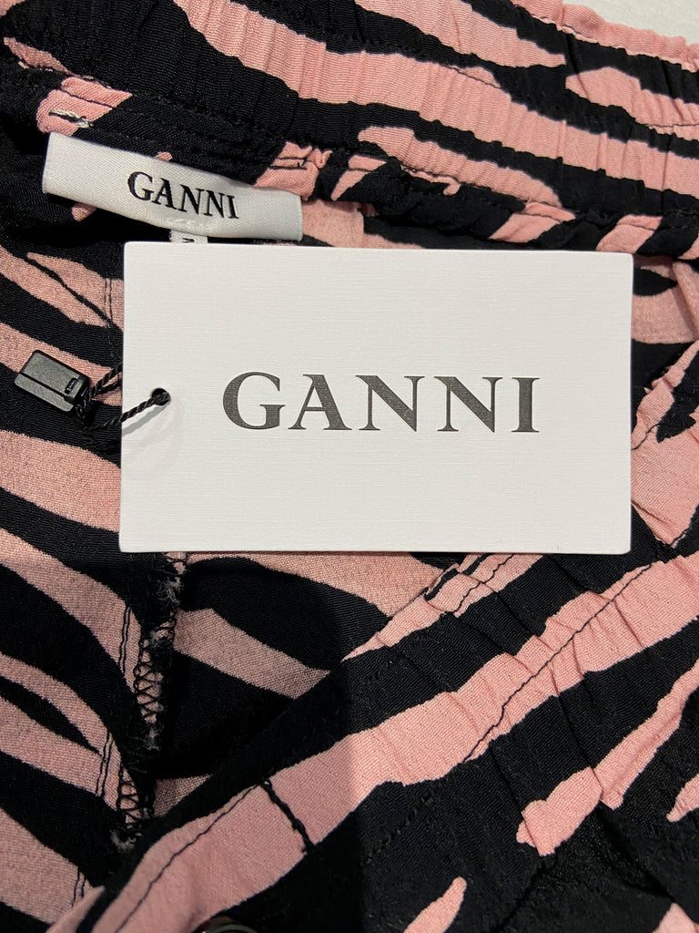 GANNI Pink & Black Zebra Print Wide Tapered Leg Trousers Pants EU38 UK10 BNWT