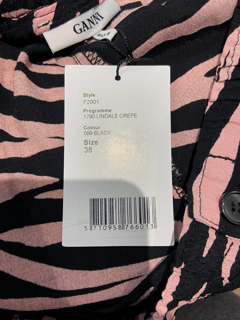 GANNI Pink & Black Zebra Print Wide Tapered Leg Trousers Pants EU38 UK10 BNWT