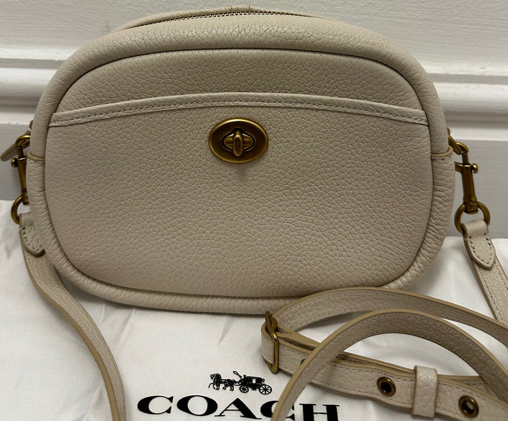 COACH Cream Oval Pebbled Leather Zip Fastened Shoulder Bag / Clutch w Dust Bag