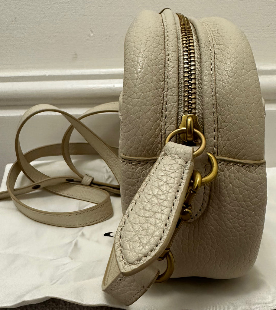 COACH Cream Oval Pebbled Leather Zip Fastened Shoulder Bag / Clutch w Dust Bag